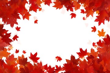 Vibrant Autumn Maple Leaves Falling Frame, A beautiful, eye-catching graphic featuring a border of vibrant red and orange maple leaves in various stages of descent against a clean white background.