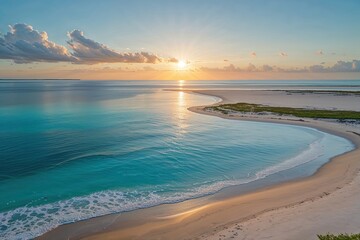 Obraz premium Pristine Waterscape and Untouched Beach Under the Sunlit Horizon