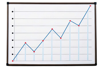 Whiteboard with a line graph showing business growth and success isolated with transparent background