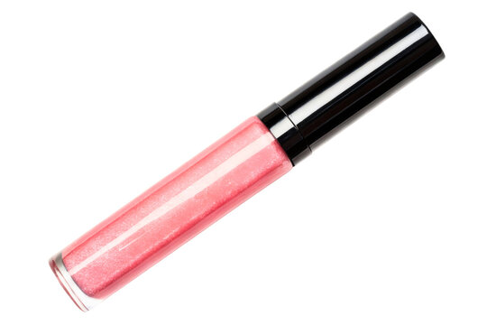 Tube of shimmery pink lip gloss for a cosmetic beauty concept isolated with transparent background
