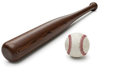 Classic Baseball Equipment: A Wooden Bat and Worn Baseball Ready for the Game, The Timeless Appeal of America's Pastime: A Baseball Bat and Ball Composition