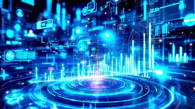 Abstract binary code digital technology background with glowing blue light pattern high-quality technology animation video 