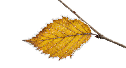 Obraz premium Frosty Autumn Leaf on Branch.