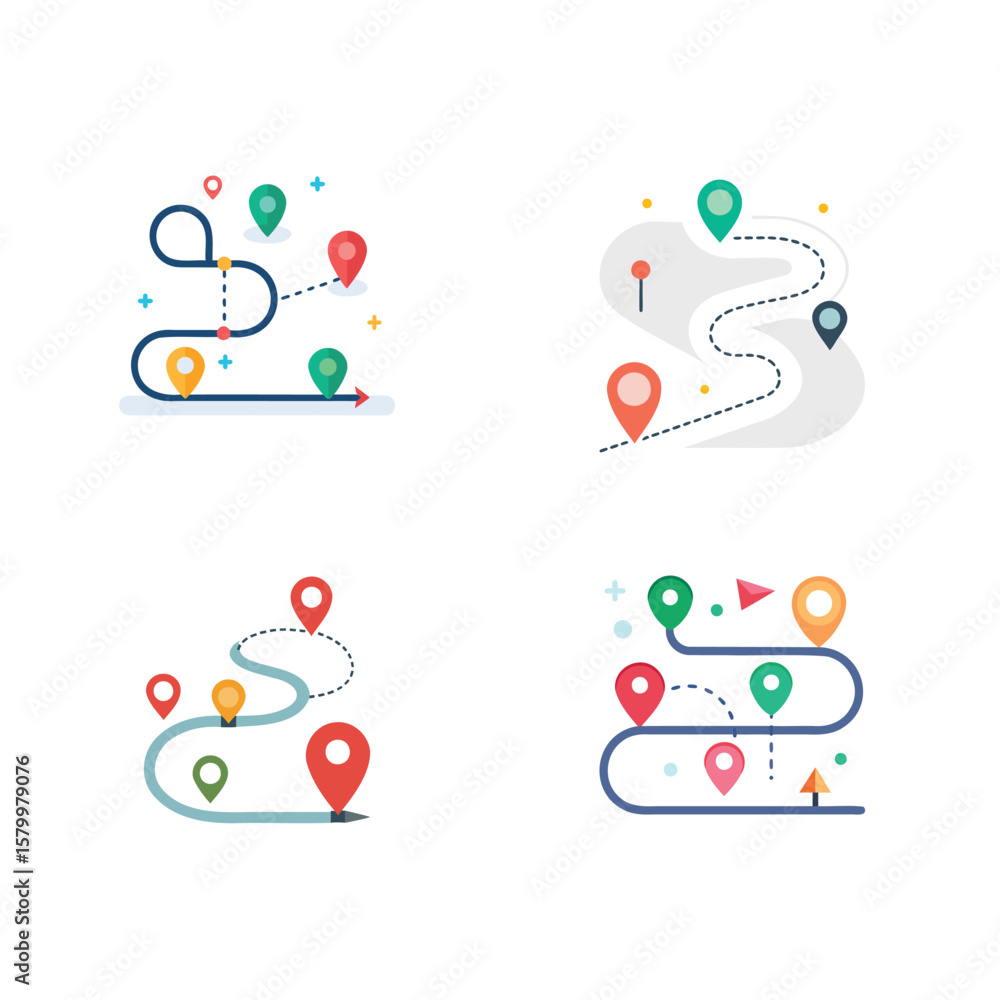 Poster customer journey path with waypoint markers icon