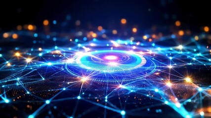 Fractal energy lights in a glowing abstract space background with room for text high-quality technology animation video 