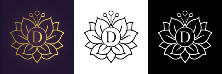 Letter D Luxury Floral Monogram Logo Template (6)