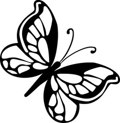 Stylized black and white butterfly illustration with bold wing patterns, perfect for design, tattoo art, or crafts.