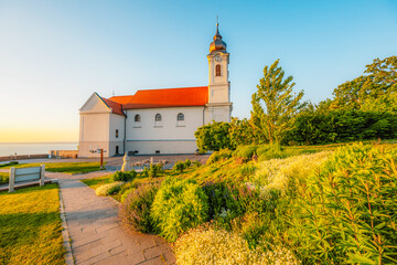Tihany in Hungary. Benedictine Monastery of Tihany Abbey with Lake Balaton.