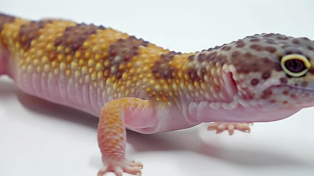 Vibrant Leopard Gecko Reptile Close-up on White Background
