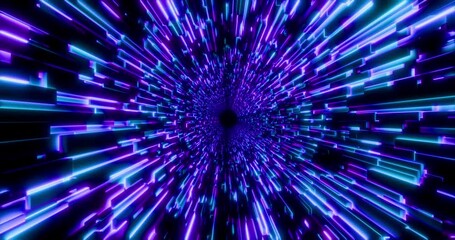 Futuristic glowing neon waving rotate cube background. Shining geometric purple lines inside cylinder in perspective. Bright retro digital cyberspace. 4K 3D rendering loop animation. - Powered by Adobe