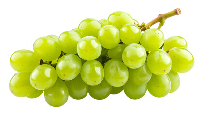 Fresh Green Grapes On Vine Stem With Shiny Surface And Soft Lighting, High Detail Realistic PNG Illustration On Transparent Background For Food And Drink Design