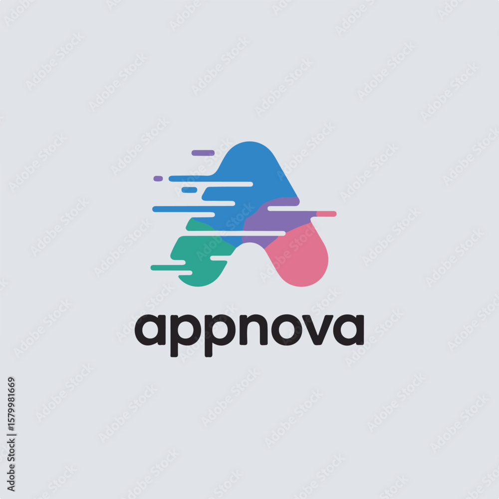 Poster modern appnova logo design featuring abstract colorful shapes and branding concept for mobile applic