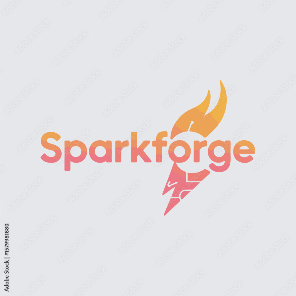 Poster modern gradient logo design featuring the text sparkforge with an abstract illustration on a neutral