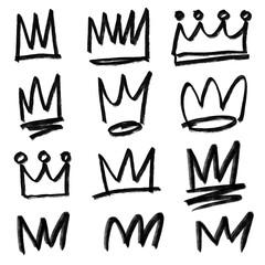 Crown icon in brush stroke texture paint style. hand drawn illustration