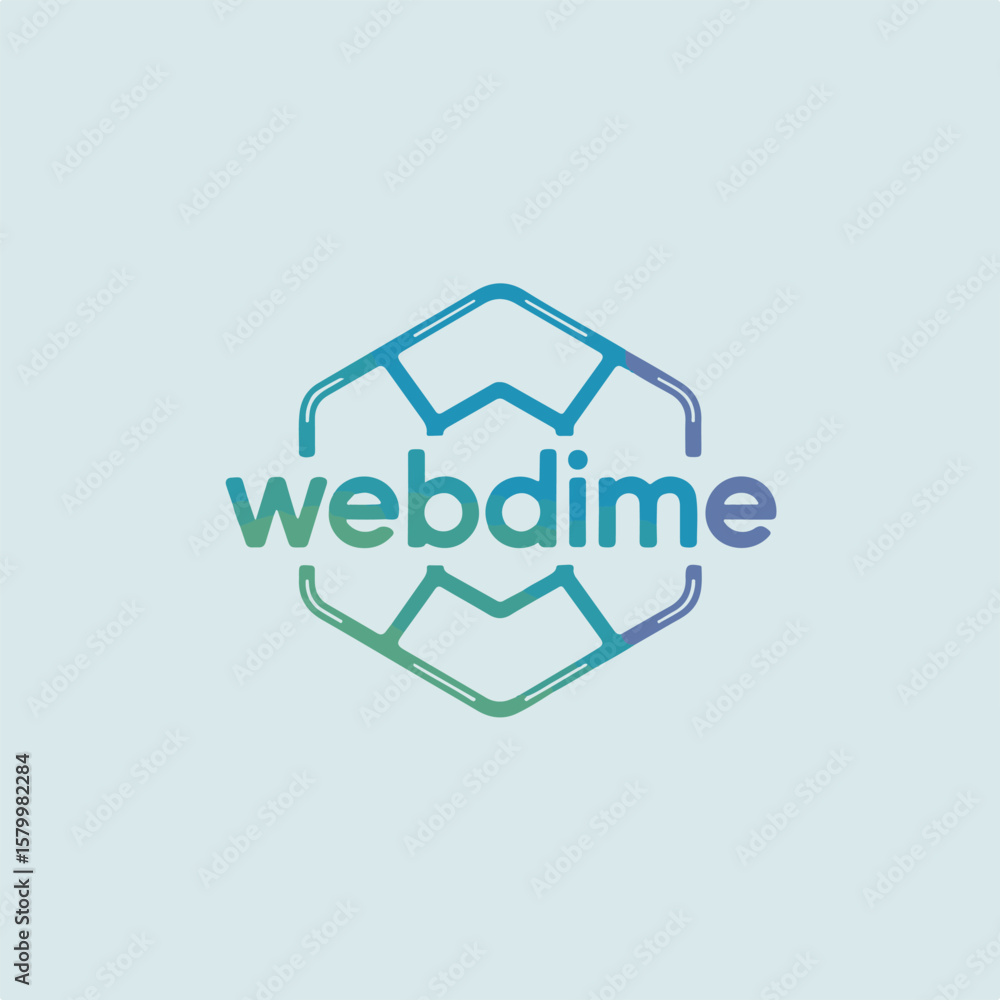 Poster modern webdime logo design in a hexagonal shape with gradient colors for a technology or business