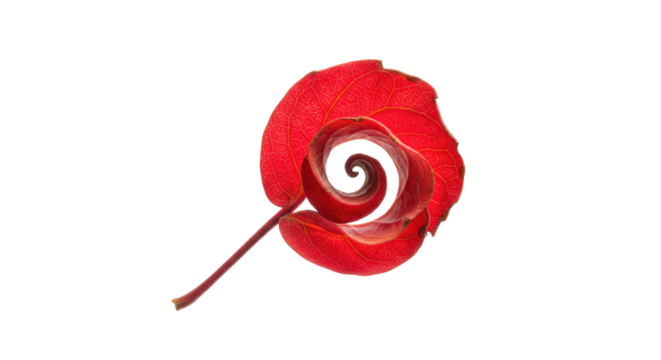 Red Leaf Swirl on White.