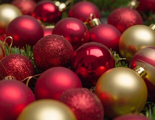 Christmas ornaments, red and gold