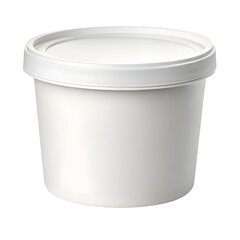 Clean white plastic bucket with lid isolated on transparent background