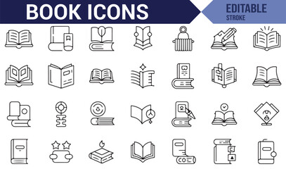 Set of book and reading-related symbols, ideal for educational materials, libraries, and study themes.