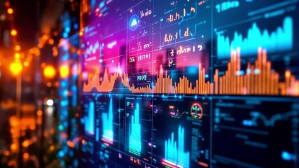 Digital audio system with blue lights and digital equalizer in nightclub background high-quality animation video - Powered by Adobe