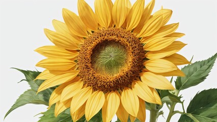 Fototapeta premium A watercolor painting of a vibrant sunflower isolated on white background showcases its intricate details and bright yellow petals