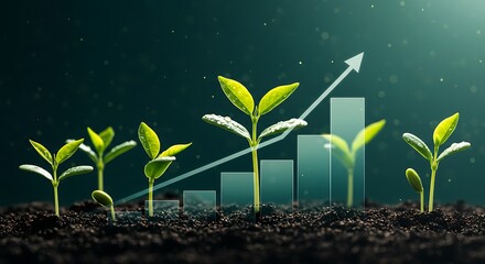 Growth and Success Concept with Young Plants and Graph