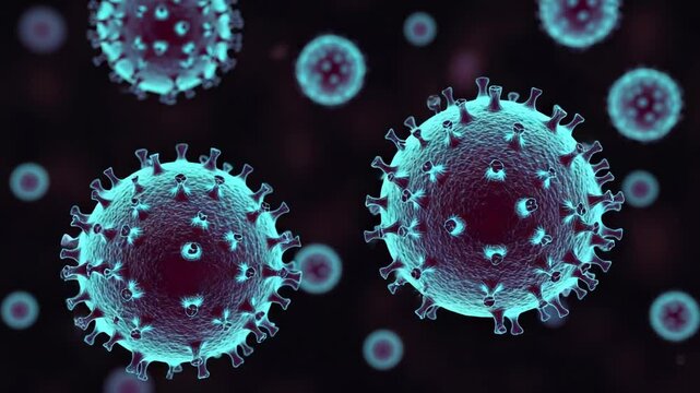 A microscopic view of the coronavirus, illustrating the pathogen responsible for the global pandemic - Powered by Adobe