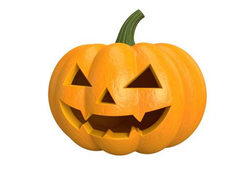 Carved orange pumpkin with a green stem isolated on a transparent background jack-o-lantern