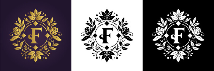 Letter F Luxury Floral Monogram Logo Template (1)