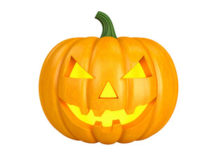 Fototapeta premium Glowing jackolantern with carved face isolated on a transparent background halloween