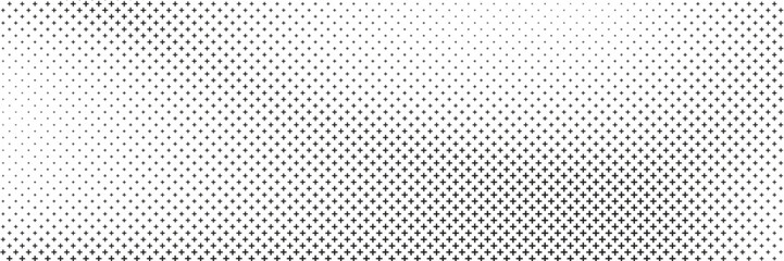 horizontal black halftone of cross or plus sign design for pattern and background.