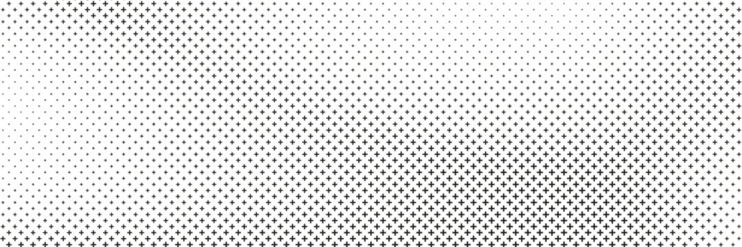 horizontal black halftone of cross or plus sign design for pattern and background.