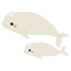 シロイルカの親子イラスト