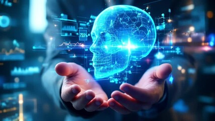 Businessman interacting with virtual touchscreen button in digital technology concept high-quality animation video - Powered by Adobe