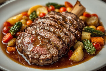Prime rib dinner with vegetables