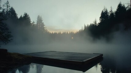 Misty Sunrise on a Tranquil Forest Lake Dock - Powered by Adobe