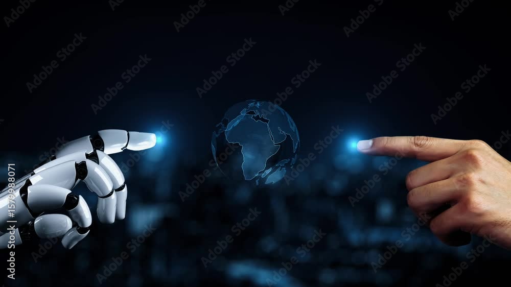 Poster futuristic robot artificial intelligence enlightening ai technology development and machine learning