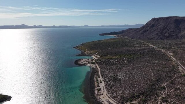 Aerial view of Requeson Beach in Baja California Sur, Mexico.
