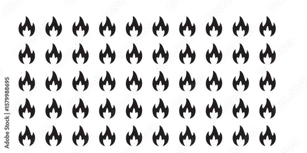 Poster a pattern of black flame icons arranged in rows and columns on a white background surface design
