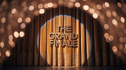 The grand finale stage curtain shines with golden light, creating a warm and inviting atmosphere for the event.