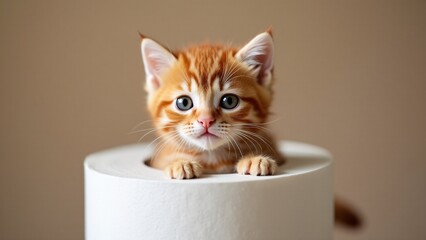 Adorable Orange Tabby Kitten Peeking from Roll
