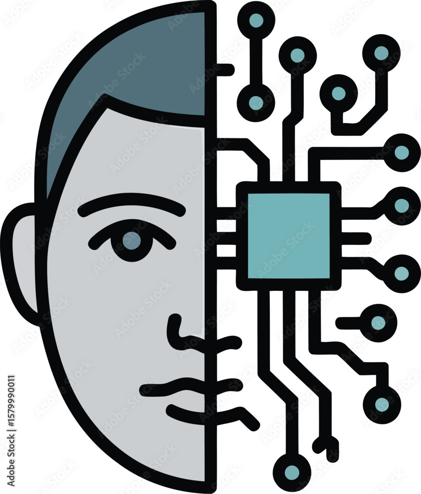 Poster artificial intelligence face with circuit board vector illustration representing human technology co