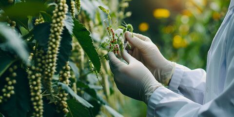 Agricultural Scientist Testing Plants in Nature | Biotechnology Research in Sustainable Farming | Crop Inspection by Scientist in Protective Gear

