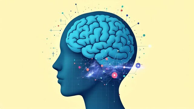 Silhouette vector illustration of human head with brain and gears, symbolizing intelligent thought and creative concepts high-quality animation video