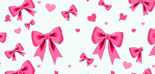 Pink coquette bows, ribbons, stars, polka dots seamless vector pattern  Preppy, romantic Valentine's Day wallpaper,  retro,  digital paper