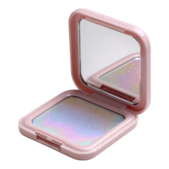 Elegant Compact Mirror with Holographic Interior and Pink Case