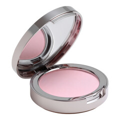 Compact Powder Blush with Mirror and Soft Pink Color in Open Case