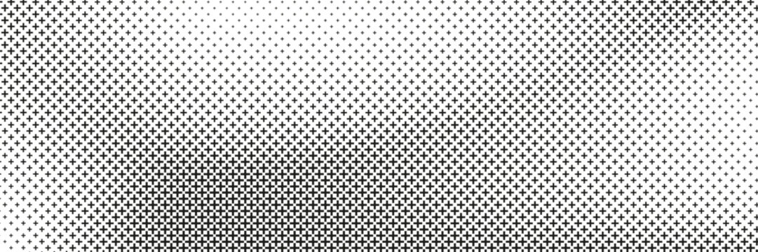 horizontal black halftone of cross or plus sign design for pattern and background.