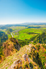 Hiking to peak Tri Koruny or Trzy Korony during day. Pieniny National park in Poland. View from the lookout at the top © Zedspider