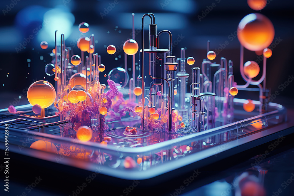 Poster high-tech science backdrop with futuristic data visualization